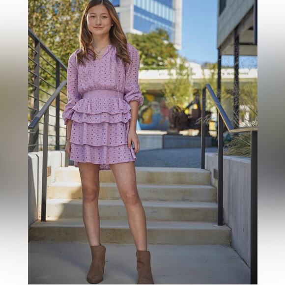 Cake for Dinner Charlotte Purple Tiered Eyelet Mini Dress Tassels Medium - Picture 11 of 12